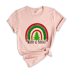 Merry Bright Rainbow Shirt, Rainbow Christmas Shirt, Holiday Xmas Shirt, Christmas Shirt For Women, Women Christmas Shirt, Merry Bright