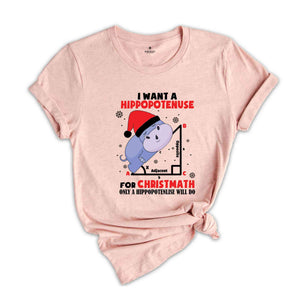 I Want A Hippopotenuse For Christmas T-Shirt, Funny Geometry Tee, Christmas Math Shirt, Christmas Math Teacher Gift