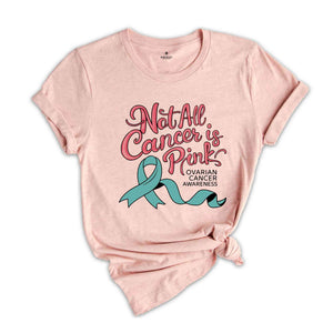 Ovarian Cancer Warrior Vneck Shirt, Awareness Graphic Tees, Ovarian Cancer Fighter Shirt, Ovarian Cancer Support Gift, Cancer Ribbon T-Shirt