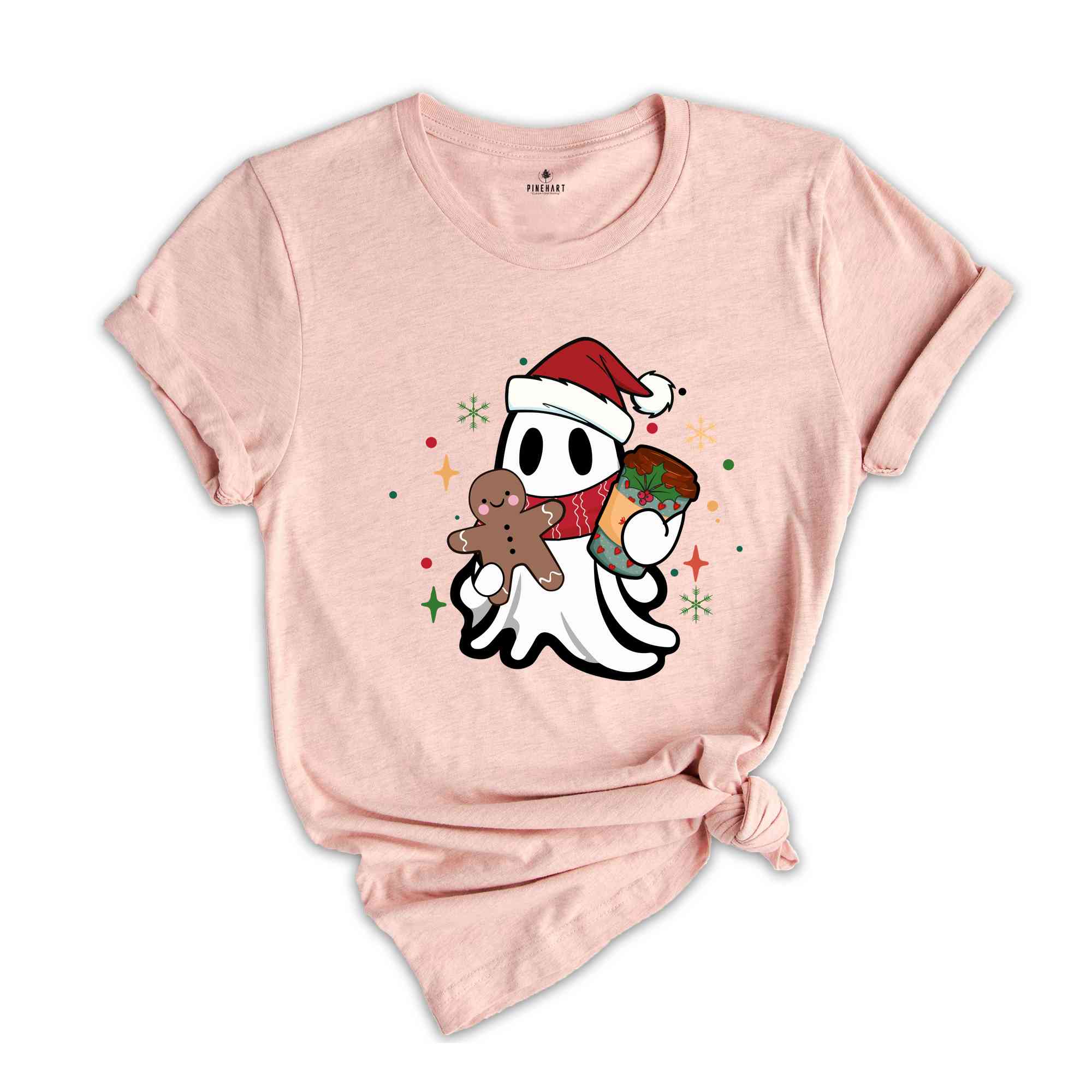 Cute Christmas Ghost With Coffee Shirt, Coffe Lover Christmas Shirt, Ghost Shirt, Cute Christmas Shirt, Christmas Gift, Coffee Shirt