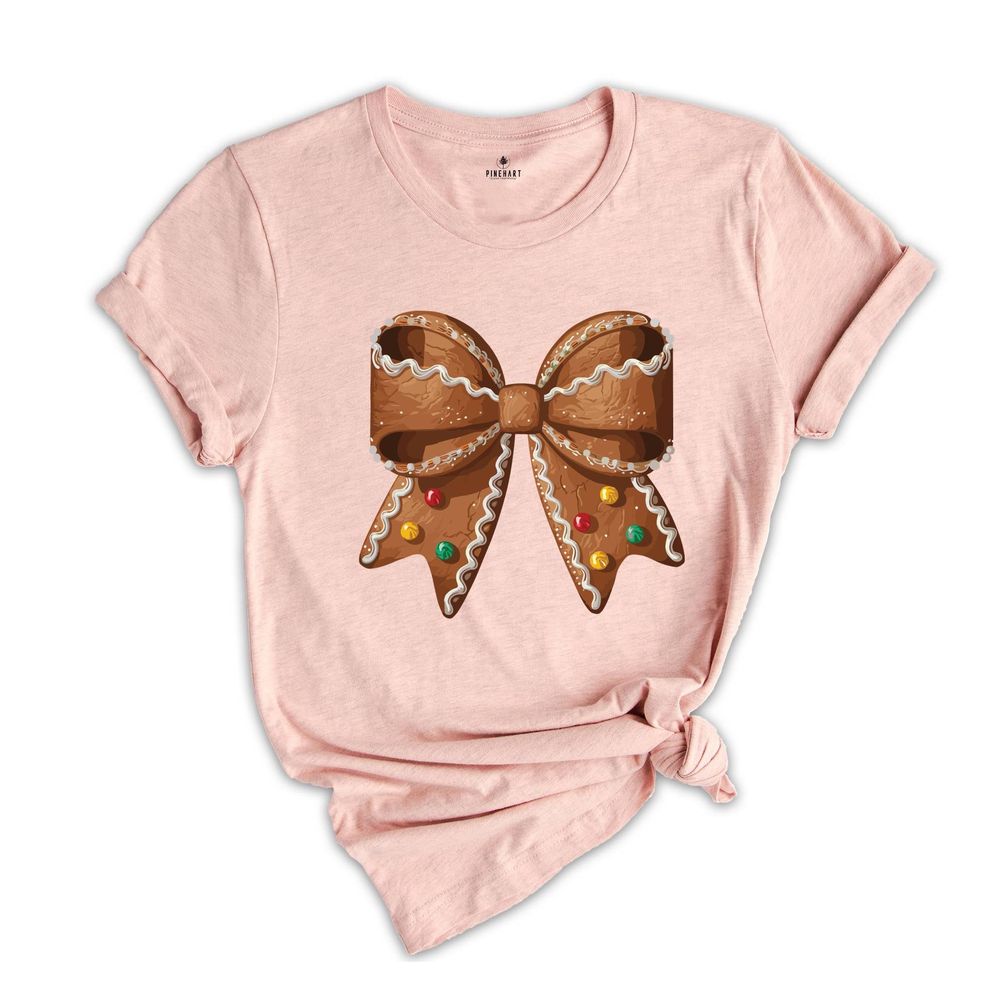 Christmas Gingerbread Shirt, Christmas Bow Shirt, Coquette Christmas Tee, Christmas Gift, Holiday Christmas Shirt