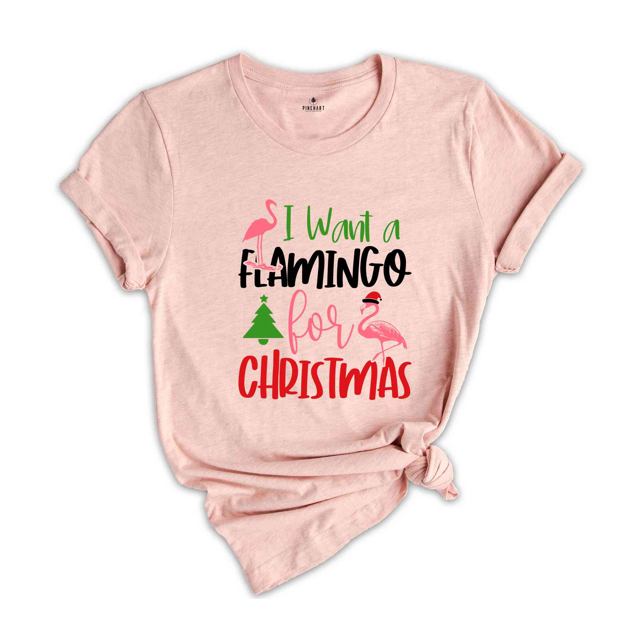 I Want a Flamingo for Christmas T-Shirt, Christmas Tree Tee, Christmas Family Tee, Funny Christmas Shirt, Christmas Gift