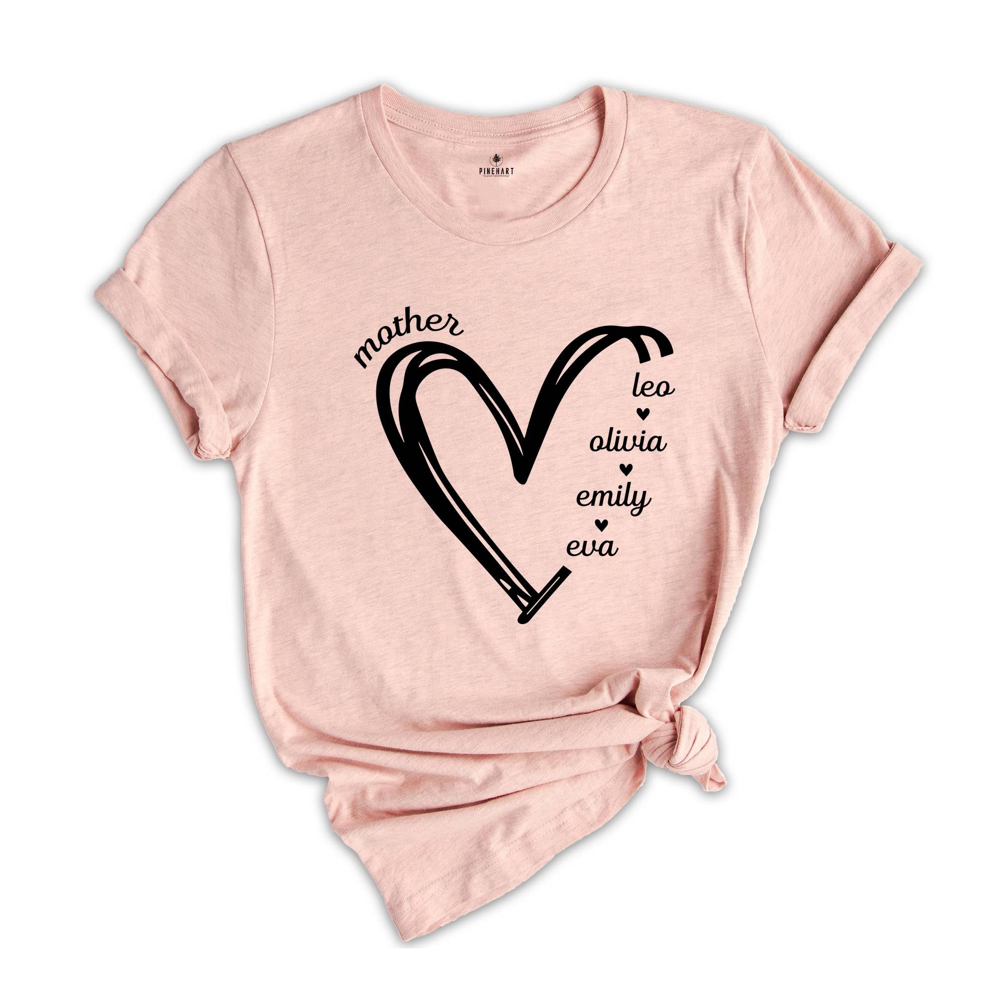 Custom Mama Shirt, Personalized Mom Shirt, Kids Names Shirt, Gift for Mom, Mom Heart Shirt, Custom Grandma Shirt, Mother's Day Gift