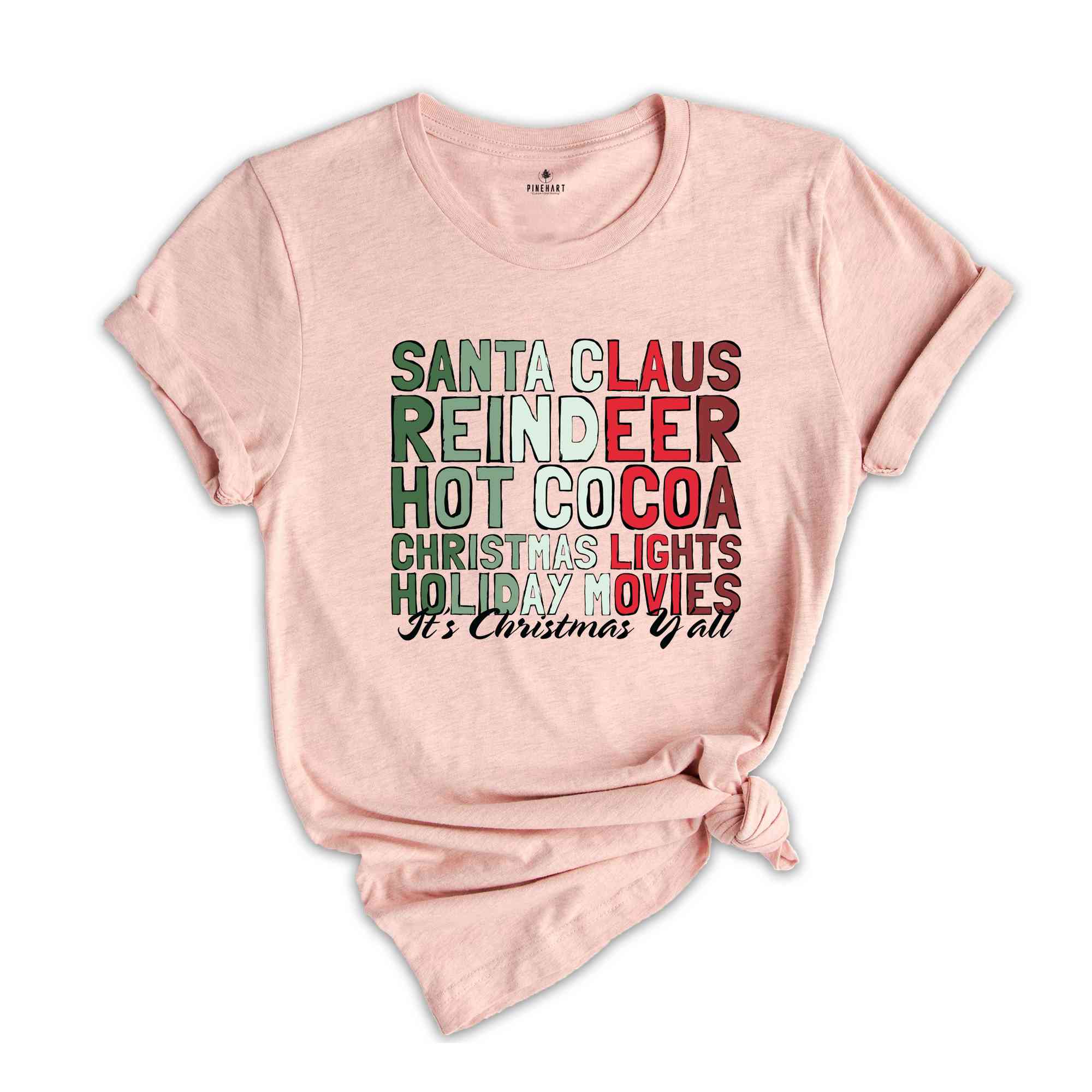 Santa Claus Reindeer Hot Cocoa Christmas Lights Holiday Movies Shirt, It's Christmas Y'all Shirt, Retro Christmas Shirt