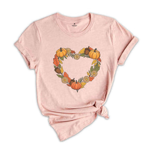 Pumpkin Heart Shirt, Thanksgiving Family Shirt, Autumn Floral Tee, Pumpkin and Acorn Tee, Cute Fall Outfit, Family Matching Shirts