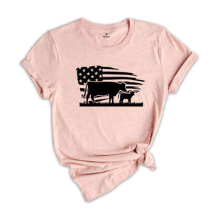 USA Cow Farm Shirt, Farm Cow T-Shirt, Farmer Cow Tee, Farm Animal Shirt, Farmer American Flag Shirt, Farmer Gift