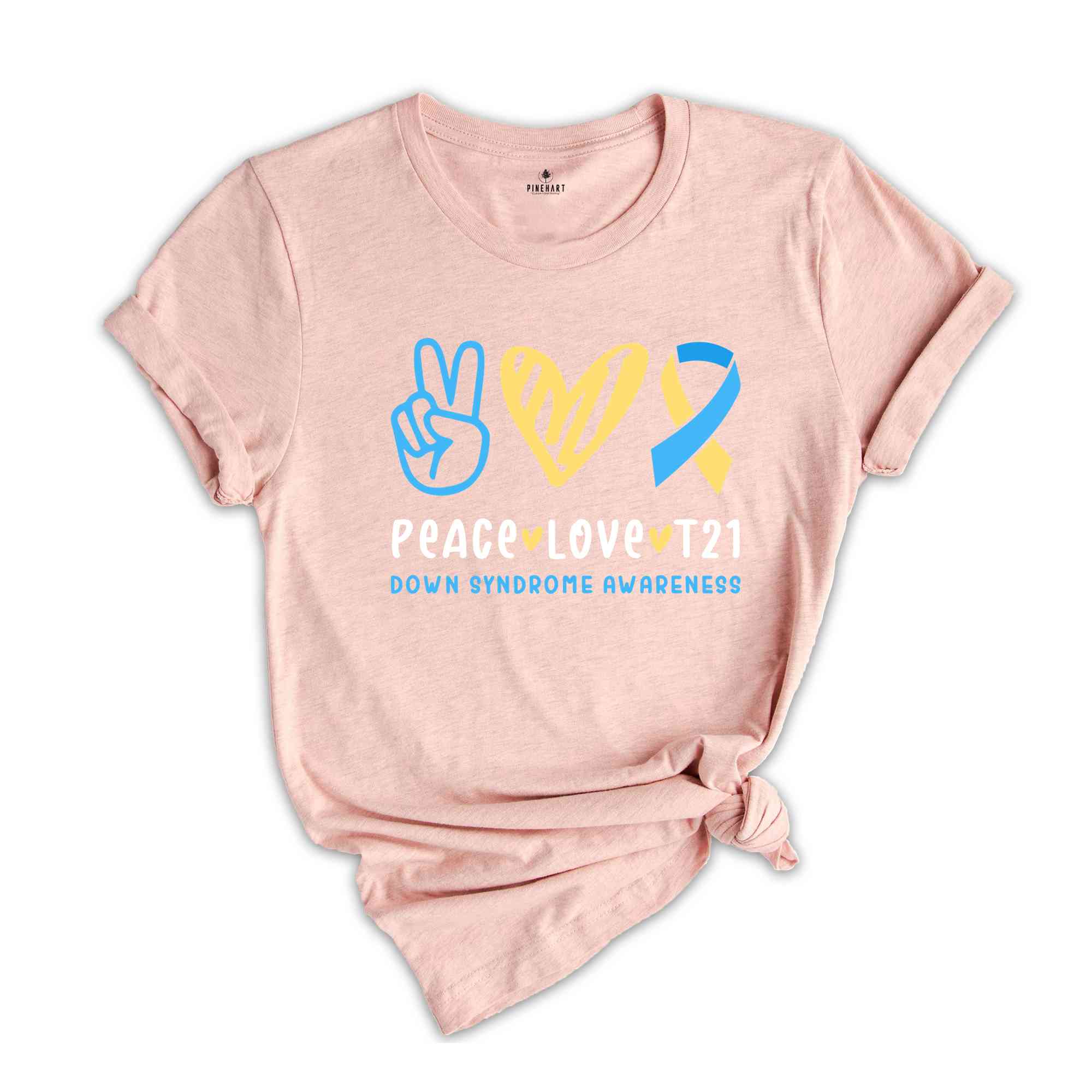 Peace Love T21 Down Syndrome Awareness Shirt, Support Shirt, Blue Yellow Ribbon, Extra Chromosome Shirt, Down Syndrome Shirt