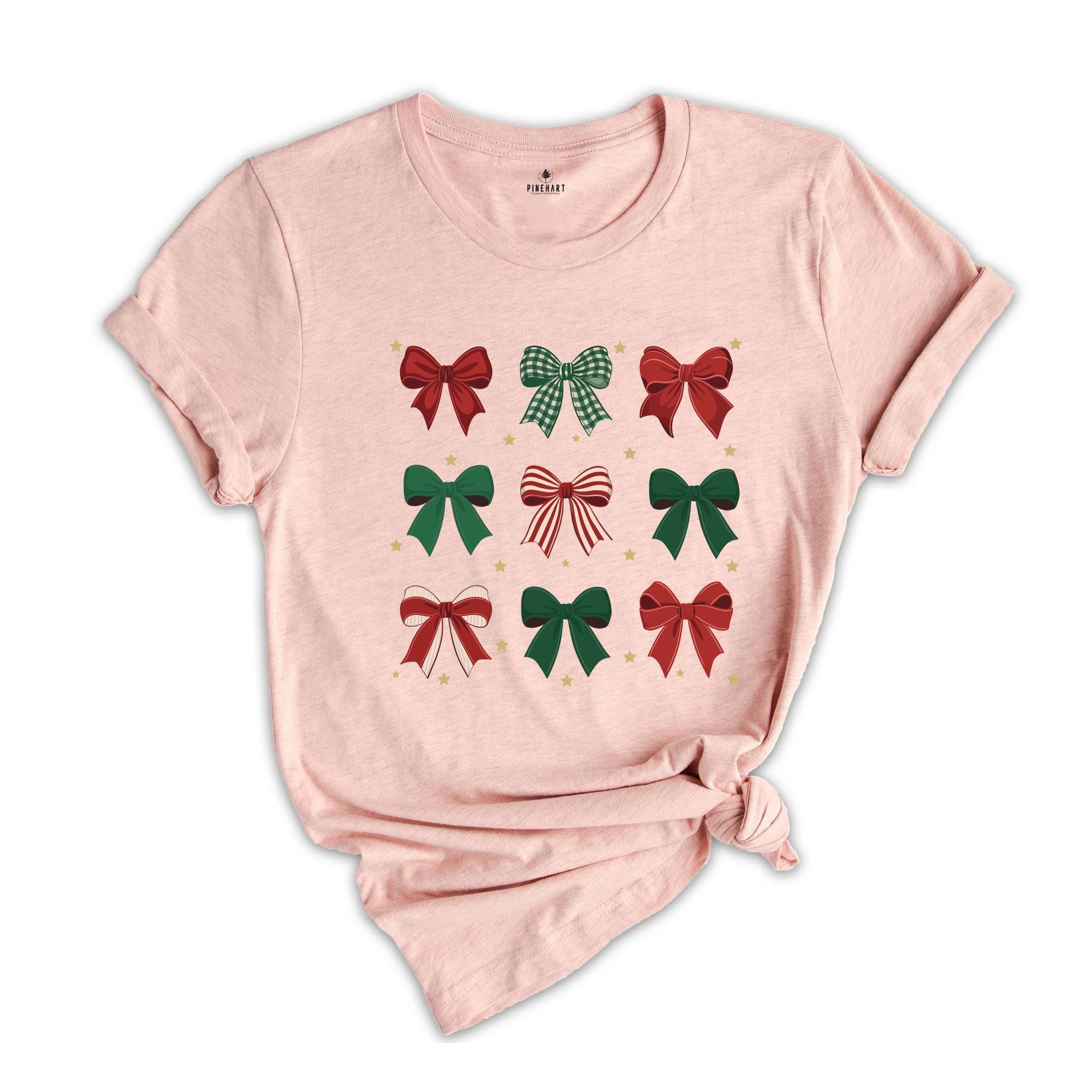 Christmas Bow Shirt, Red Green Bow Christmas Tee, Christmas Vibes Shirt, Girly Christmas Shirt, New Year Gifts, Christian Shirt