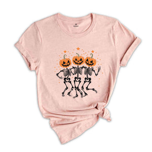 Pumpkin Skeleton Halloween Shirt, Pumpkin Halloween Tee, Halloween Skeleton Tee, Pumpkin Shirt, Spooky Season T-Shirt, Fall Shirt for Women