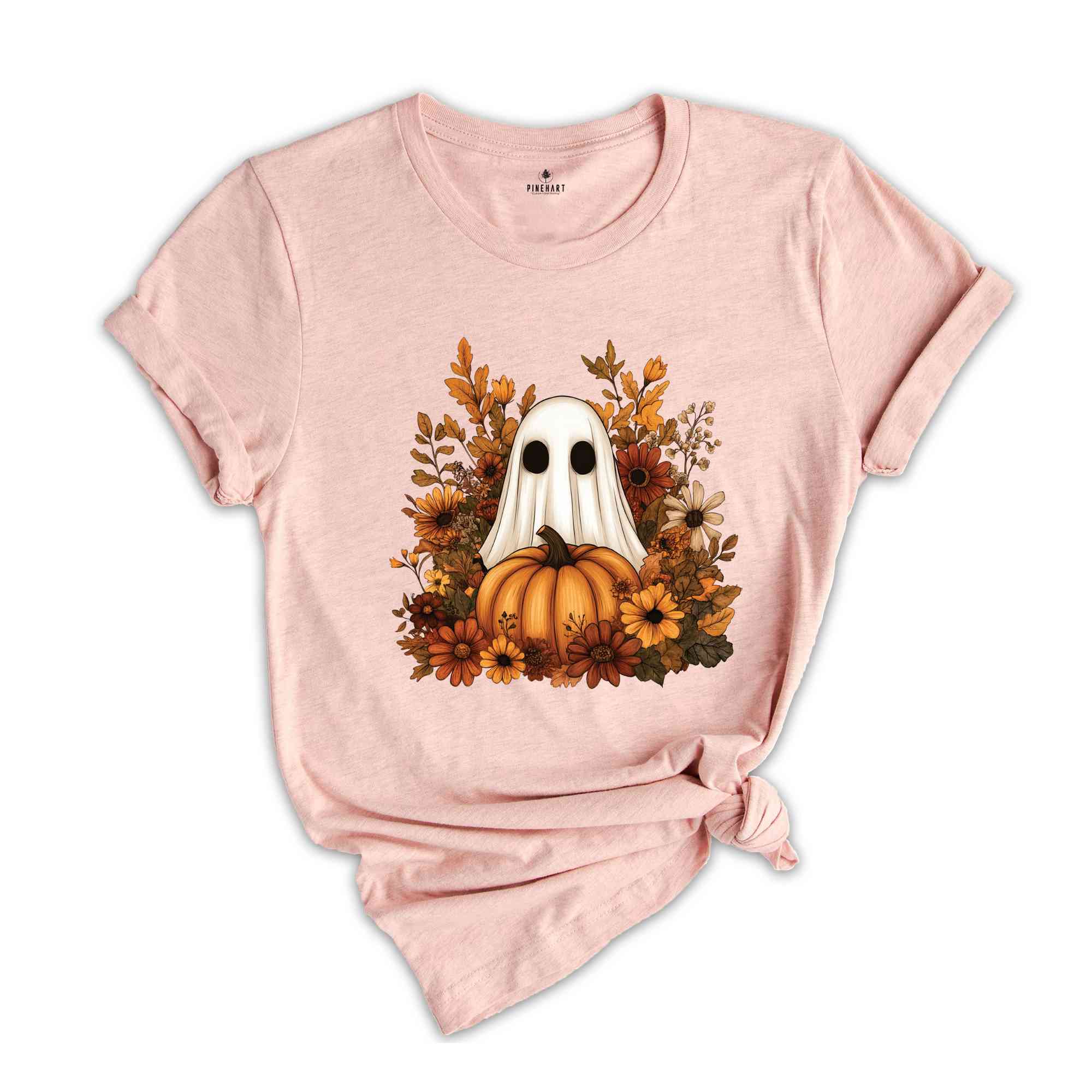 Ghost With Flowers And Pumpkin Shirt, Halloween Shirt, Floral Spooky Shirt, Ghost Shirt, Fall Flowers Shirt, Spooky Ghost Shirt, Spooky Tee