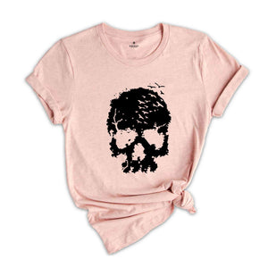 Halloween Skull Shirt, Skull Shirt, Skull with Birds Shirt, Halloween Party Shirt, Cute Halloween Shirt, Cute Skull Shirt