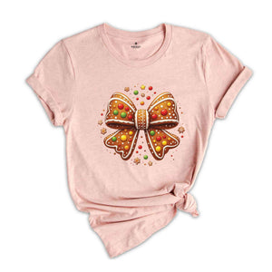 Christmas Gingerbread Cookies Bow Shirt, Christmas Bow Shirt, Coquette Christmas Shirt, Christmas Gift, Cookies Bow Shirt, Coquette Shirt