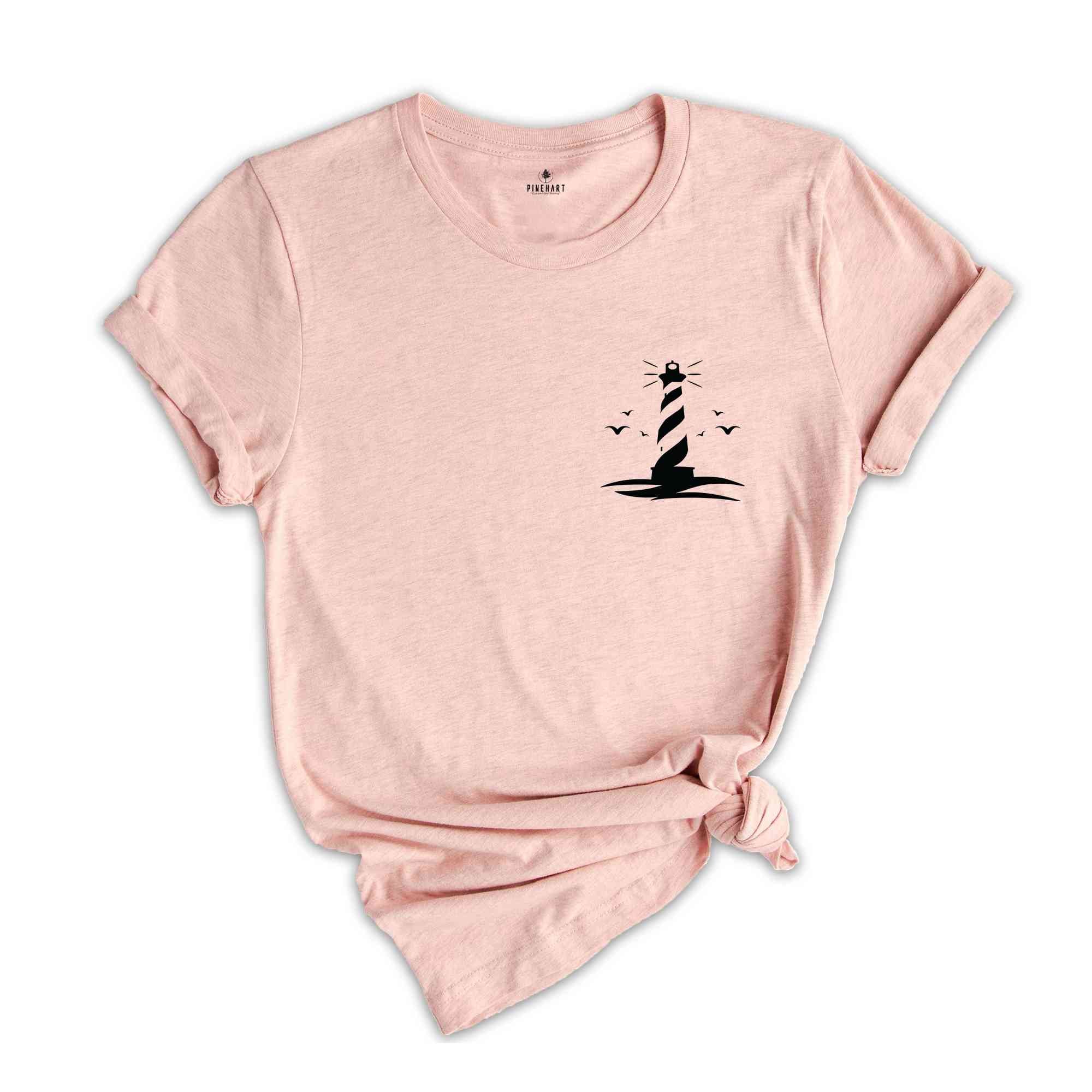 Lighthouse Pocket Shirt, Lighthouse and Seagulls T-Shirt, Cool Lighthouse T-Shirt, Girls Travel Shirts, Lighthouse Tee