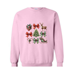 Coquette Bow Christmas Sweatshirt, Christmas Tree Sweatshirt, Christmas Reindeer Sweatshirt, Girly Christmas Sweater, Coquette Bow Sweater