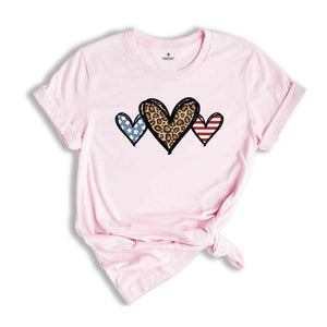 Leopard American Flag Heart T-Shirt, Independence Day Gifts, Patriotic Family Shirt, 4th of July Leopard Tee