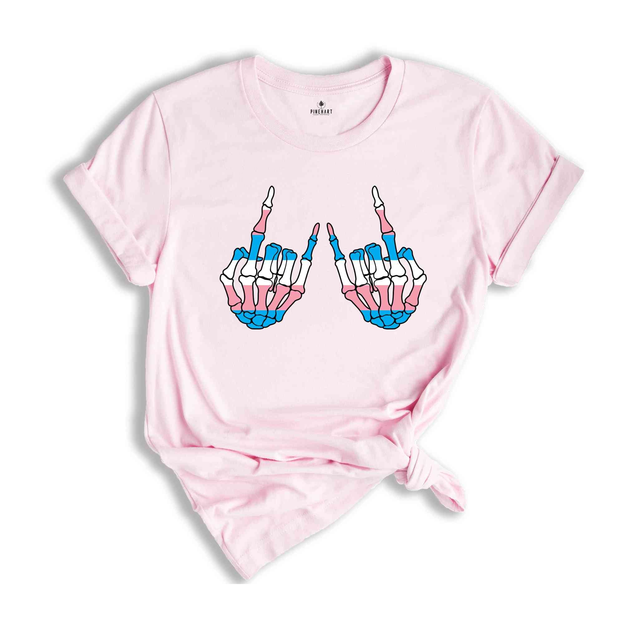 Skeleton Rock Hands Shirt, Trans Pride Shirt, Trans Flag Shirt, Support Trans Kids, LGBTQ Pride Shirt, Pride Ally Shirt, Trans Shirt