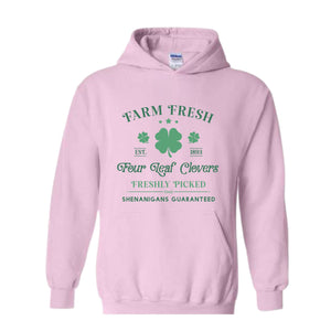 Farm Fresh Four Leaf Clover Hoodie, St. Patricks Day Hoodie, Lucky Hoodie, Leaf Clover Hoodie, Shamrock Hoodie