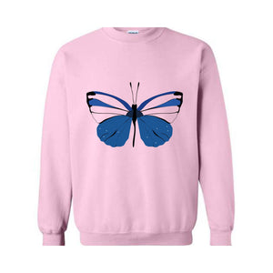 Blue Butterfly Sweatshirt, Butterfly Lover Sweatshirt, Butterfly Hoodie, Butterflies Sweater, Blue Lover Gift, Woman Butterfly Sweatshirt