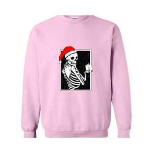 Skeleton With A Gift Christmas Sweatshirt, Merry Christmas Sweatshirt, Holiday Season, Spooky Santa Surprises Sweatshirt