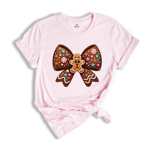 Gingerbread Coquette Bow Shirt, Christmas Gingerbread Shirt, Christmas Bow Shirt, Christmas Gift, New Year Shirt, Cute Christmas Shirt