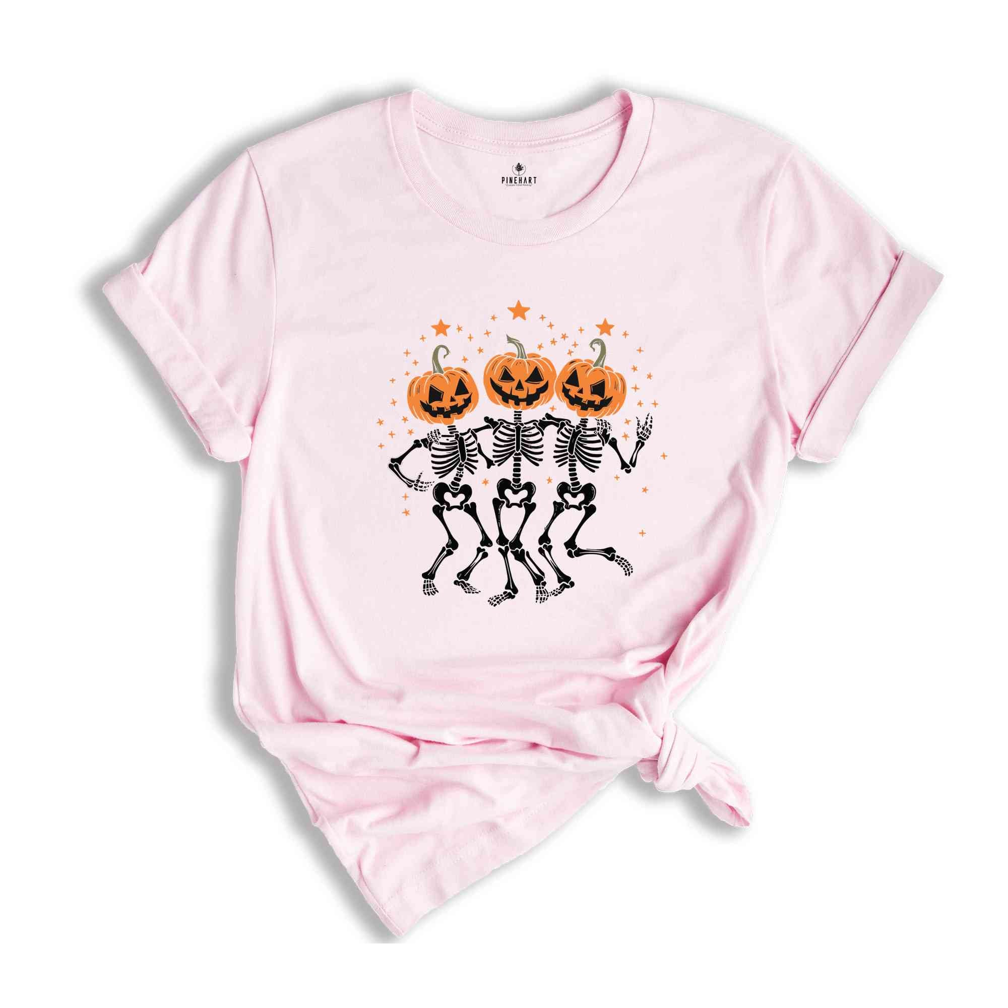 Pumpkin Skeleton Halloween Shirt, Pumpkin Halloween Tee, Halloween Skeleton Tee, Pumpkin Shirt, Spooky Season T-Shirt, Fall Shirt for Women