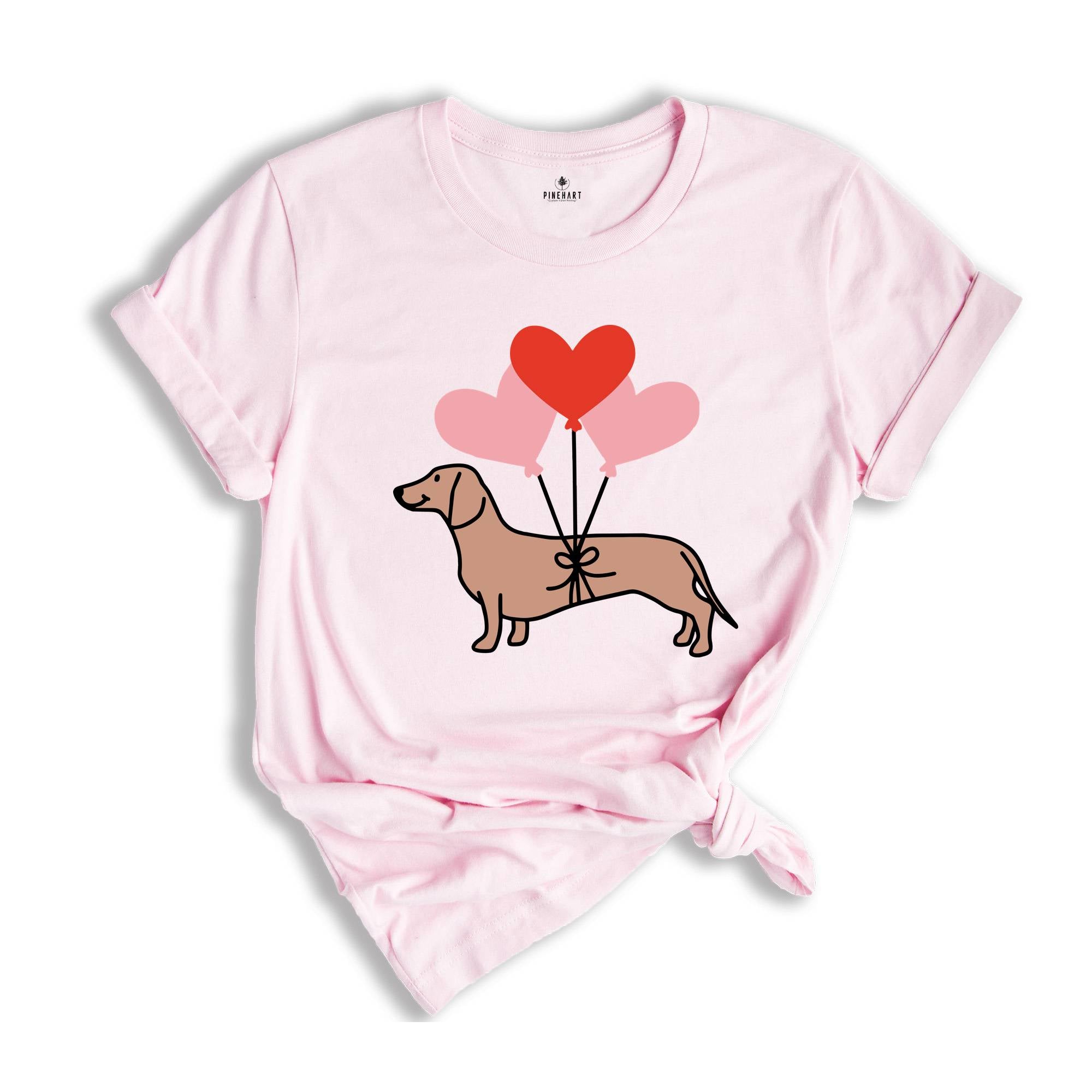 Cute Dachshund Shirt, Love Heart Balloon Tee, Happy Valentine's Day Gift, Dog Lover Tshirt, Valentine Dog Shirt