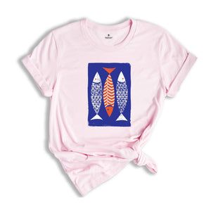 Boho Fishy Shirt, Boho Style Shirt, Fish Sketch Shirt, Retro Boho Shirt, Fishing Lover Shirt