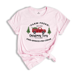 Farm Fresh Truck Shirt, Retro Truck Shirt, Christmas Tree Shirt, Christmas Tree T-Shirt, Winter Holiday Apparel, New Year Shirt, Xmas Gift