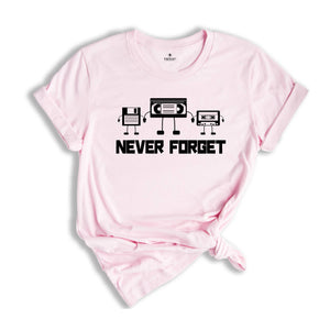 Retro Never Forget Shirt, Magnetic Media Silhouette, Floppy Disk Shirt, Handmade T-Shirt, Men's Novelty Tee, Funny Shirt Men