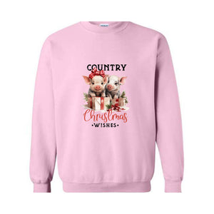 Country Christmas Wishes Sweatshirt, Christmas Sweatshirt, Christmas Gifts, Christmas Pig Sweater, Pig Sweatshirt