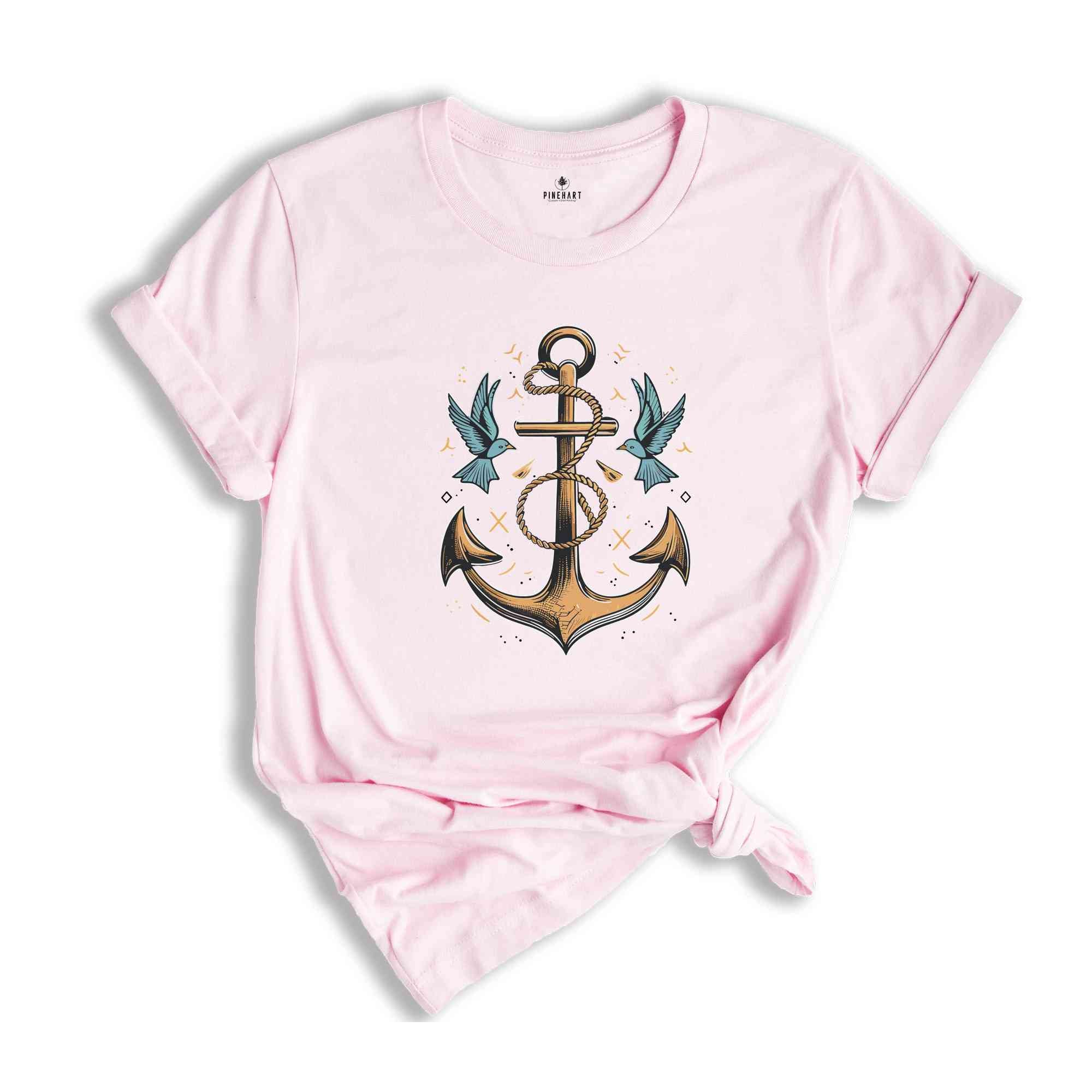 Anchor Birds Shirt, Gift for Sailor, Nautical Shirt, Captain Shirt, Summer T-Shirt, Sailor Shirt, Beach Shirt, Marina Shirt