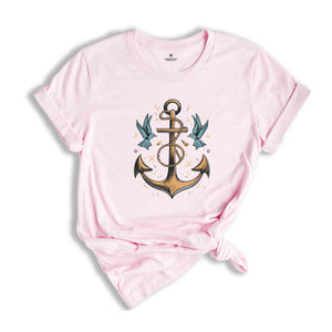 Anchor Birds Shirt, Gift for Sailor, Nautical Shirt, Captain Shirt, Summer T-Shirt, Sailor Shirt, Beach Shirt, Marina Shirt