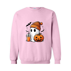 Cute Ghost Halloween Sweatshirt, Ghost Coffee Sweatshirt, Coffee Lover Sweater, Pumpkin Head Crewneck, Pumpkin Spice Shirt, Boo Sweatshirt