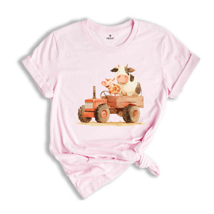 Farm Animals T-Shirt, Funny Farmer Shirt, Funny Animals In Tractor Tee, Cow Shirt, Chicken Shirt, Farmer Birthday Gifts