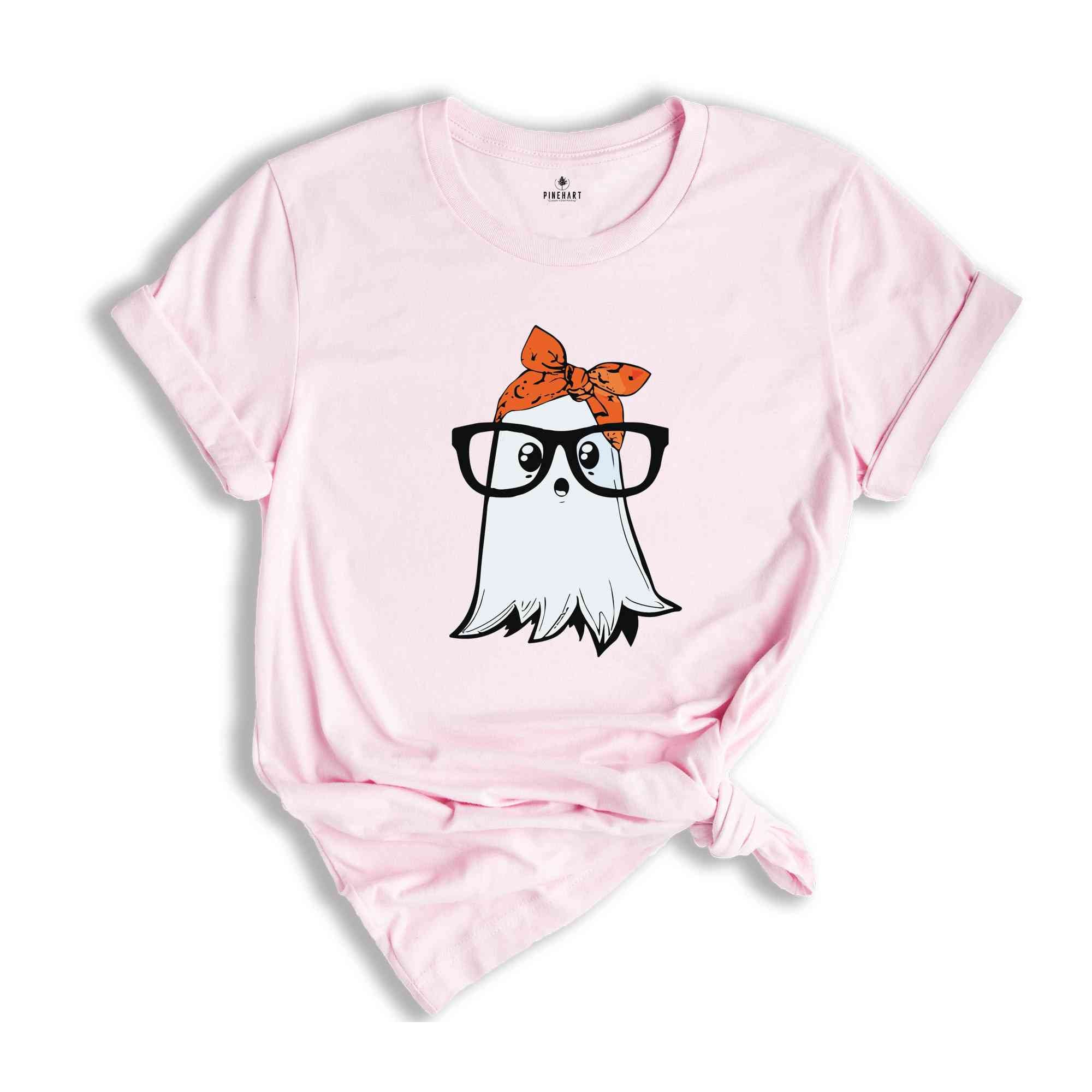 Funny Cute Ghost with Glasses Halloween T-Shirt, Spooky Ghost Tee, Funny Halloween Shirt, Cute Halloween Party Shirt