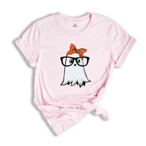 Funny Cute Ghost with Glasses Halloween T-Shirt, Spooky Ghost Tee, Funny Halloween Shirt, Cute Halloween Party Shirt