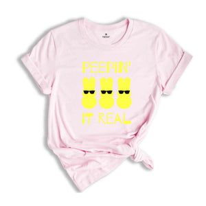 Peepin' It Real T-Shirt, Cartoon Bunny Shirt, Springtime Celebration Shirt, Cool Peeps T-Shirt for Easter, Sunglasses Bunny Easter Shirt