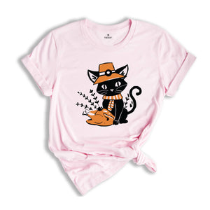 Cute Thanksgiving Cat Shirt, Black Cat Shirt, Funny Thanksgiving Tee, Turkey Day Shirt, Fall Shirt, Dinner Day Shirt