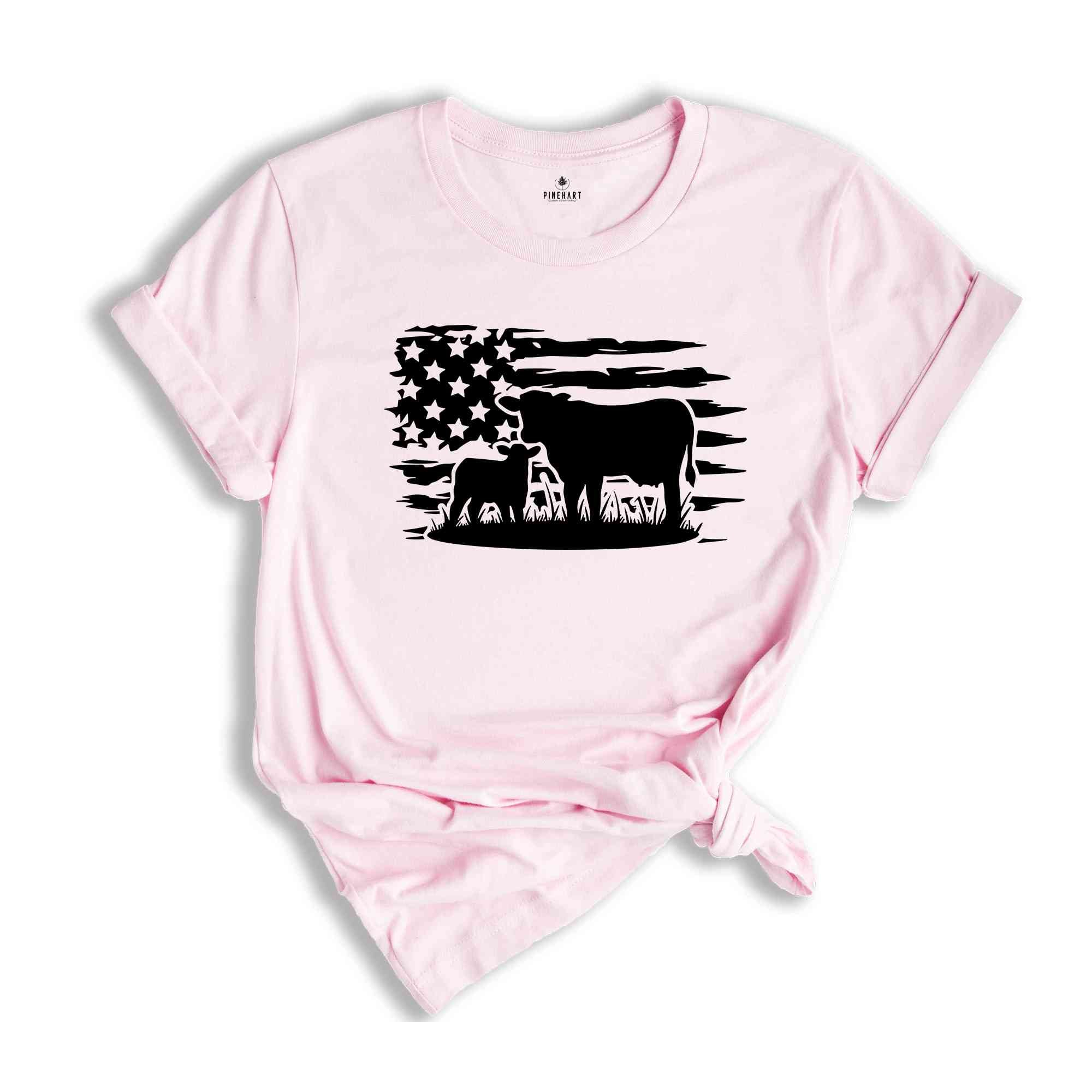 Farm Shirt, Farm Animals Shirt, American Flag Shirt, Cow Shirt, Country Shirt, Farmer Gifts, Gift for Him, USA Shirt