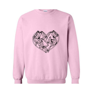 Boho Butterflies Heart Sweatshirt, Butterflies Sweatshirt, Heart Sweatshirt, Butterfly Lover Gift,Boho Sweatshirt