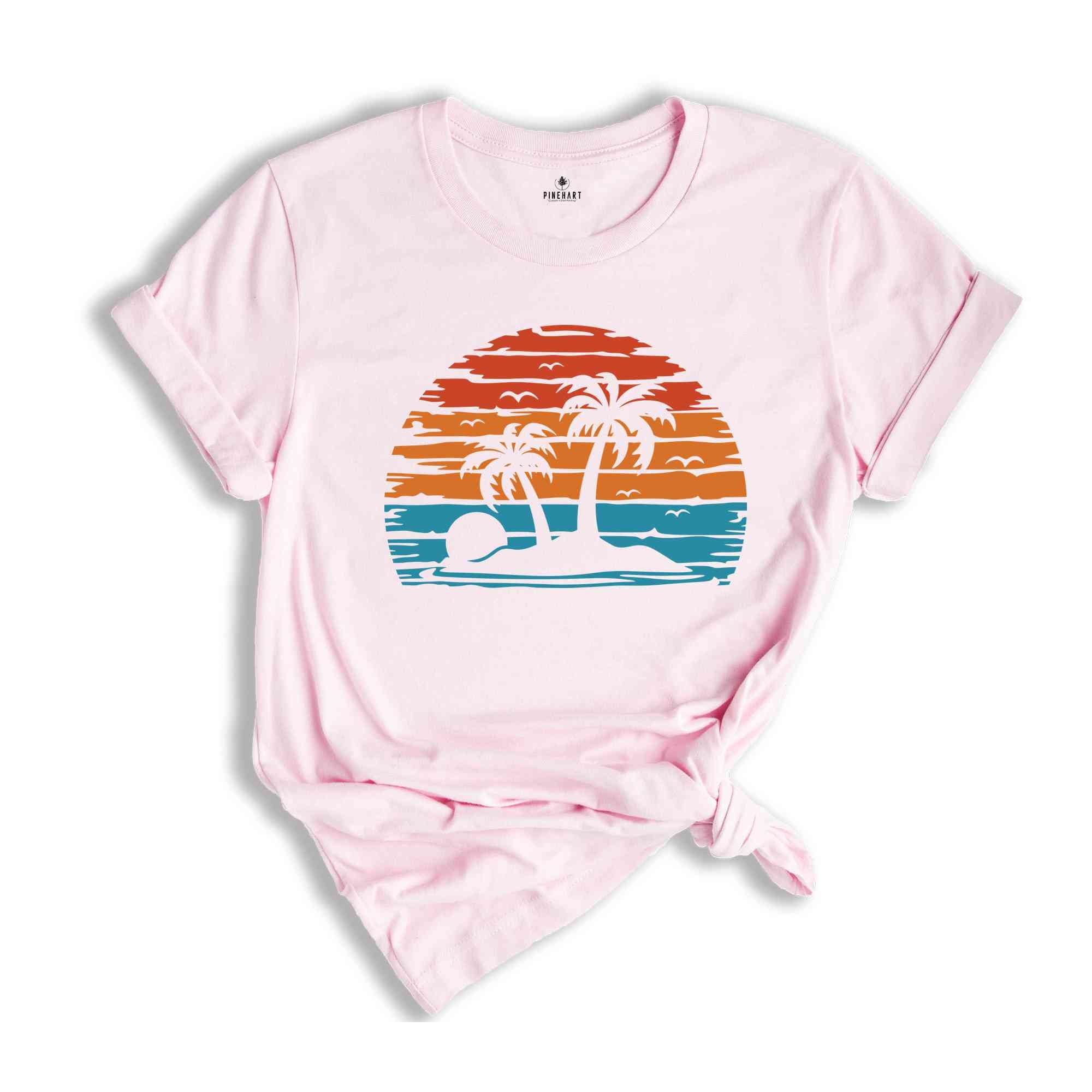 Retro Sunset Summer T-Shirt, Vintage Palm Tree Shirt, Vibrant Summer Shirt, Nature Shirt, Palm Beach Shirt