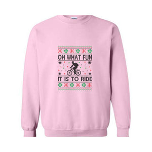 Oh What Fun It Is To Ride Bicycle Sweatshirt, Cycling Ugly Christmas Sweater, Funny Biking Jumper, Bike Christmas Hoodie, Gift for Cyclist