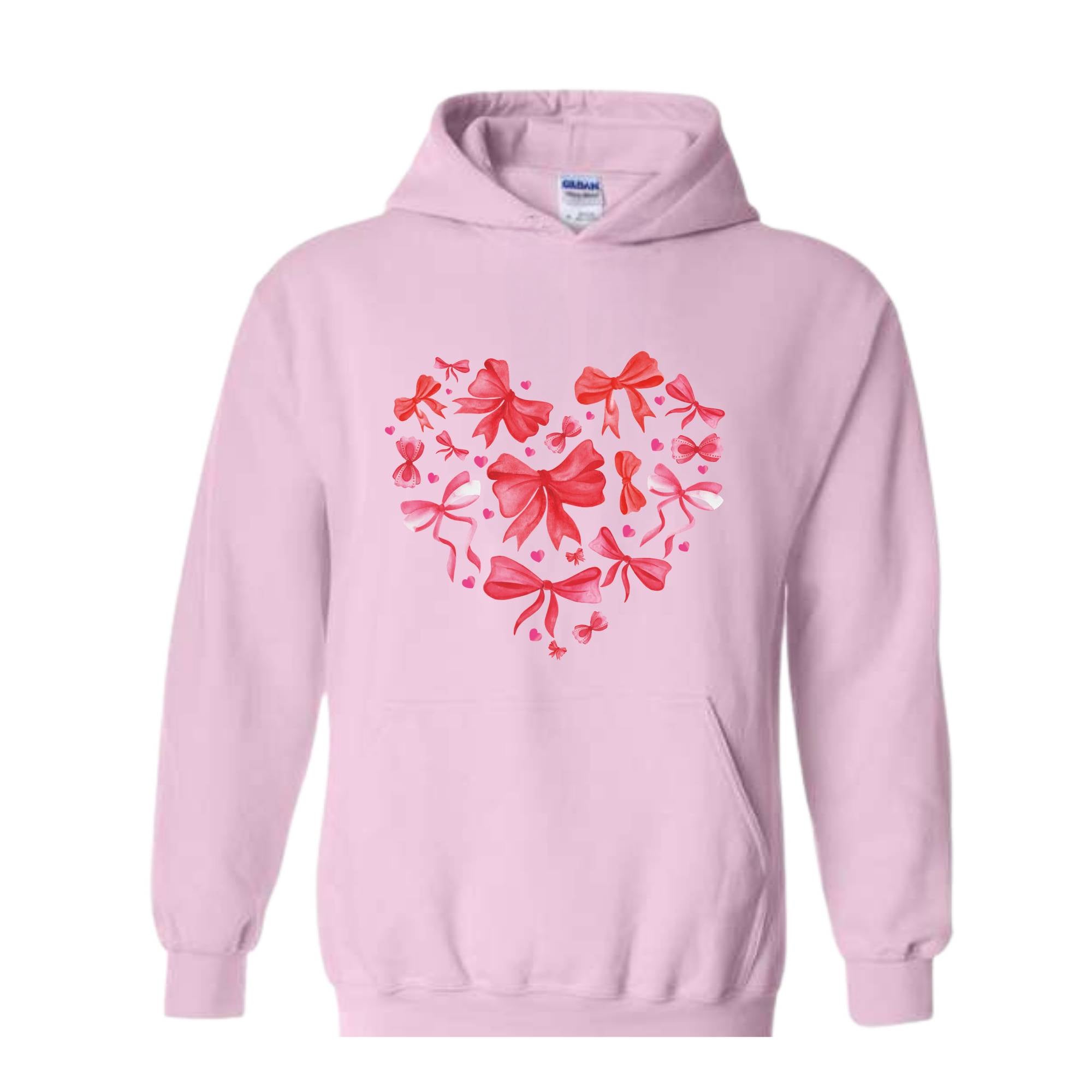 Coquette Valentine Heart Hoodie, Valentine Hoodie, Valentines Day Gift, Valentine Bow Sweatshirt, Pink Valentine Sweater