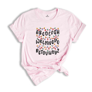 Christmas Alphabet Doodle Teacher T-Shirt, Teaching Shirt, Christmas Teacher Gift, Christmas Alphabet Tee, Christmas Student Gift