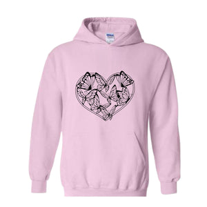 Boho Butterflies Heart Sweatshirt, Butterflies Sweatshirt, Heart Sweatshirt, Butterfly Lover Gift, Butterfly Hoodie, Boho Sweatshirt