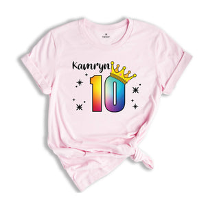 Personalized Names 10 Birthday Shirt, Crown 10th Birthday Shirt, Rainbow Birthday Shirt, Birthday Party Shirt, Toddler Birthday Shirt