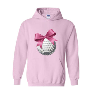 Golf Ball and Bow Sweatshirt, Golfer Mom Hoodie, Coquette Hoodie, Pink Girly Hoodie, Cute Mom Hoodie, Golf Hoodie, Dad Hoodie