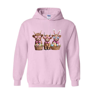 Cow Easter Hoodie, Easter Heifer Easter Sweatshirt, Easter Farm Animal Tee, Easter Day Gift, Highland Cow Crewneck, Easter Cute Cow Shirt