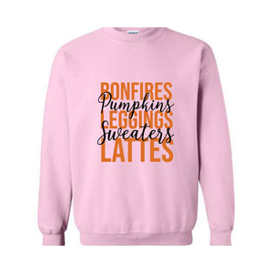 Bonfires Pumpkins Leggings Sweaters Lattes Sweatshirt, Thanksgiving Sweatshirt, Fall Autumn Sweater, Hello Autumn Shirt, Thanksgiving Gift