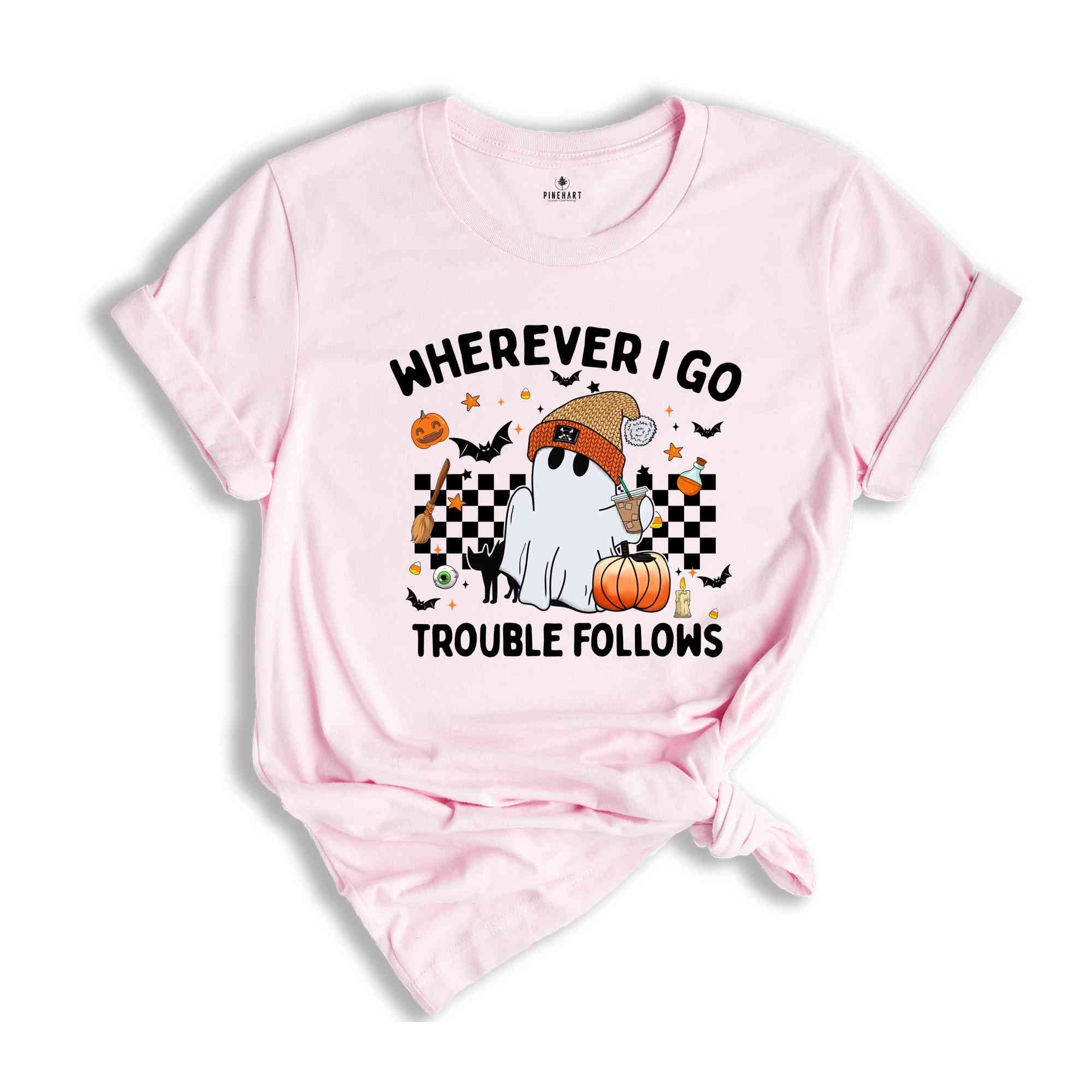 Wherever I Go Trouble Follows T-Shirt, Matching Halloween Shirts, Spooky Season Tee, Retro Funny Couple Halloween Gifts